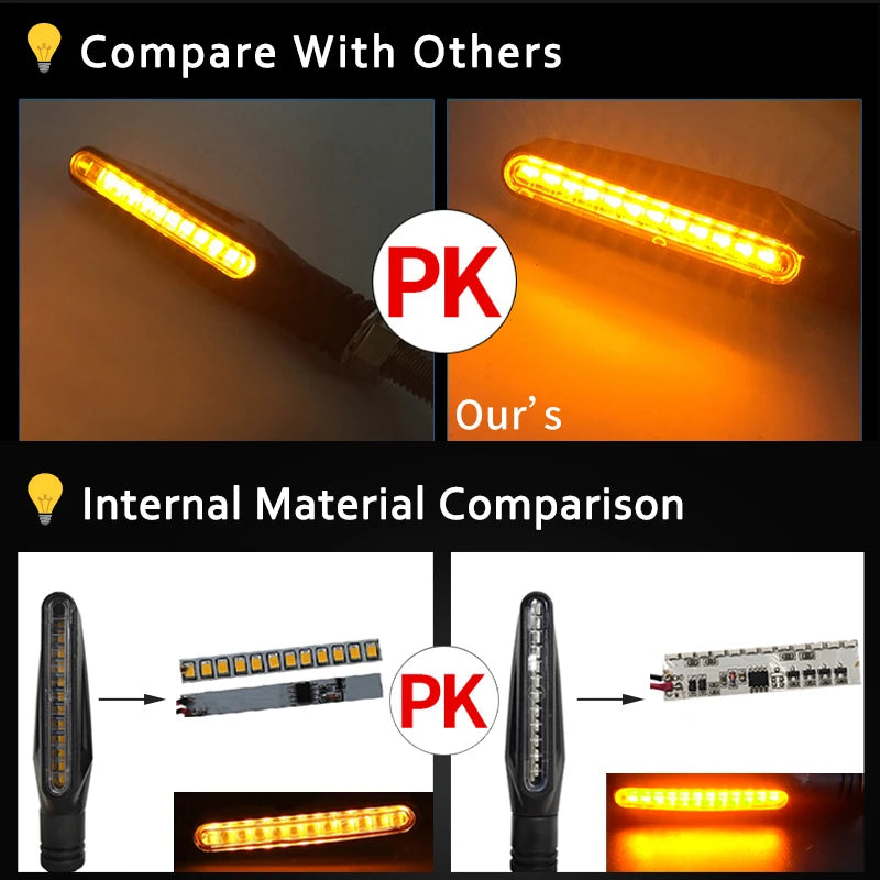 2/4Pcs 12V LED Motorcycle Turn Signals 335 SMD Sequential Flowing Blinker IP67