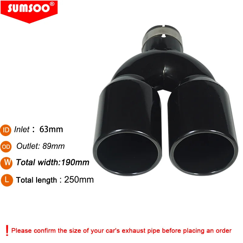 1Pcs Universal Dual Outlet Exhaust Tip Stainless Steel Rear Tail Pipe Muffler