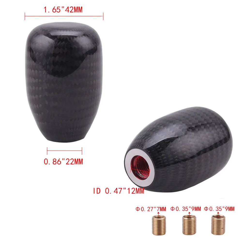 RASTP RS-SFN032 Oval Carbon Fiber Manual Gear Shift Knob 3 Adapters JDM Style