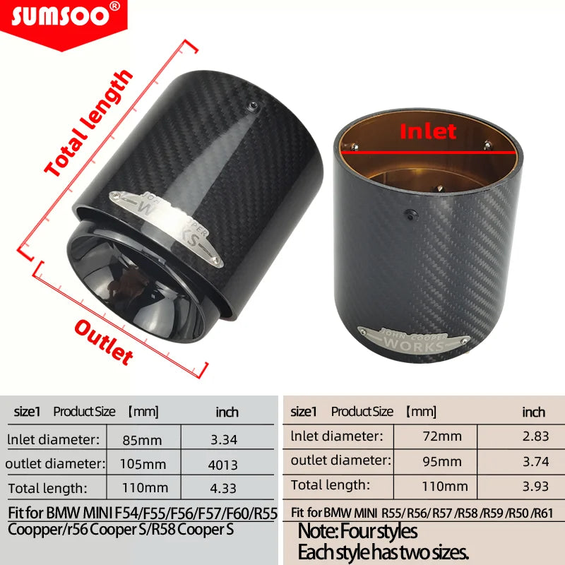 1Pcs Carbon Fiber Exhaust Tip for BMW MINI Cooper S Black Gold Blue Silver