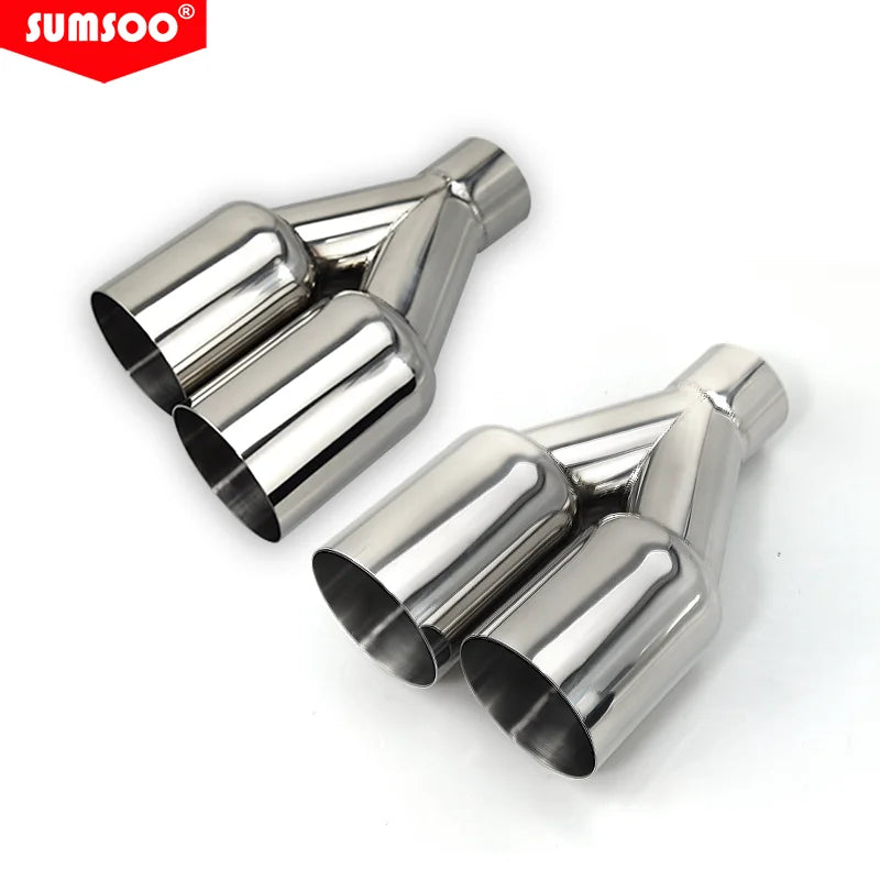 Dual Exhaust Tip Stainless Steel Polished Silver Straight Edge Muffler Tailpipe