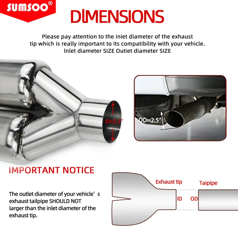 Dual Exhaust Tip Stainless Steel Polished Silver Straight Edge Muffler Tailpipe