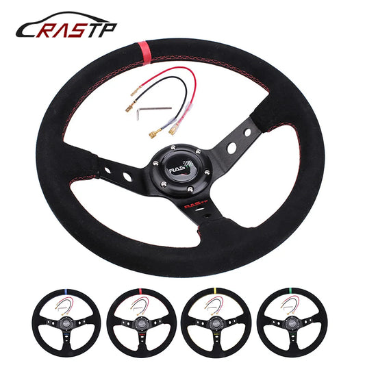 RASTP RS-STW025 14" 350mm Suede Deep Dish Racing Steering Wheel Drift Sport