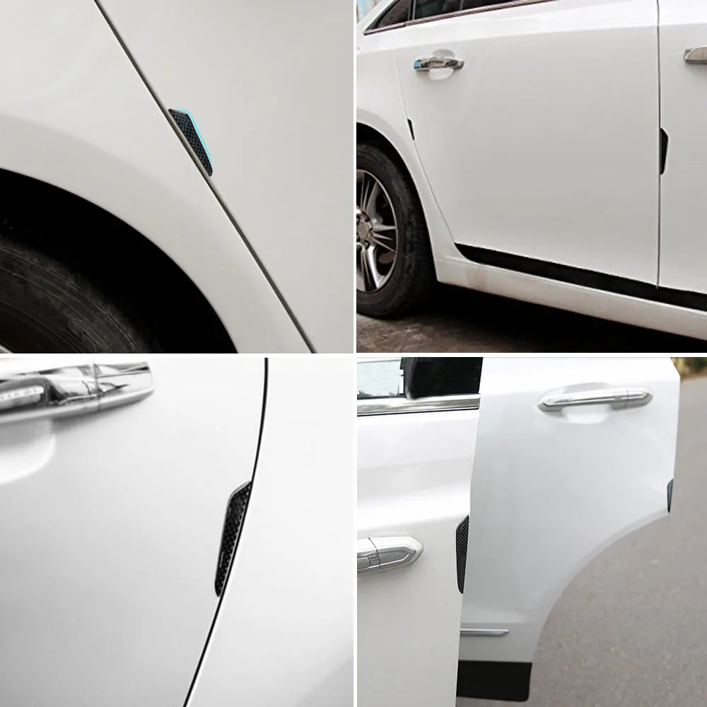 4Pcs Car Door Edge Protector Guards Black Silver Carbon Fiber Style Trim