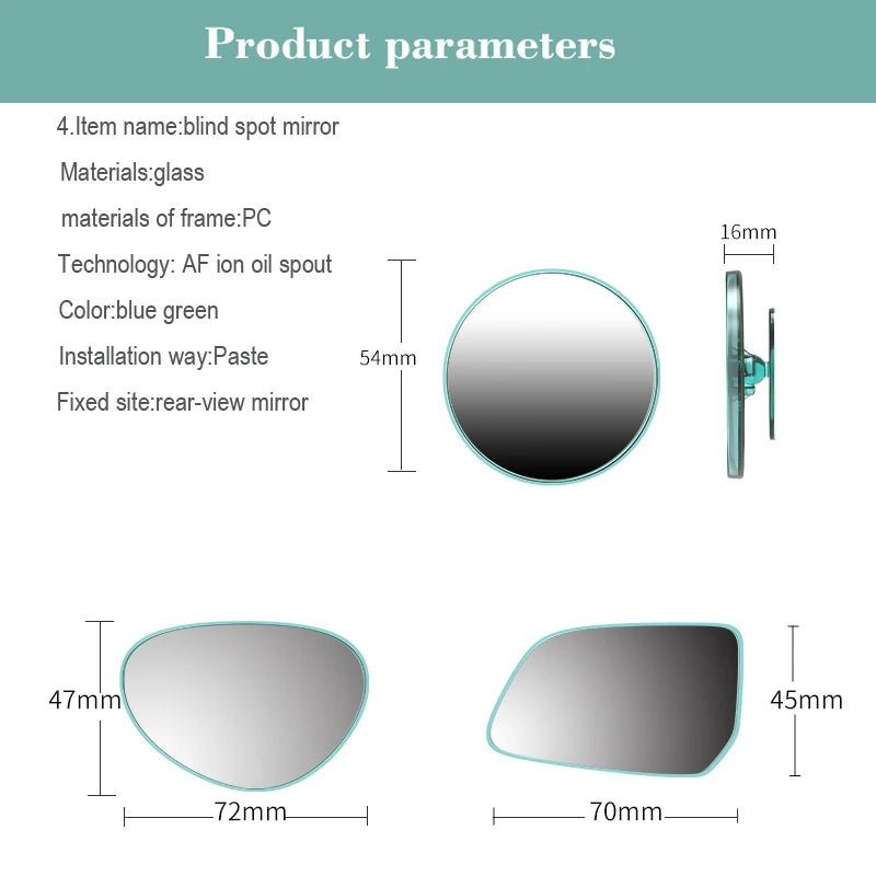 1 Pair Car Blind Spot Mirrors 360° Rotatable Adjustable Wide Angle Rear View