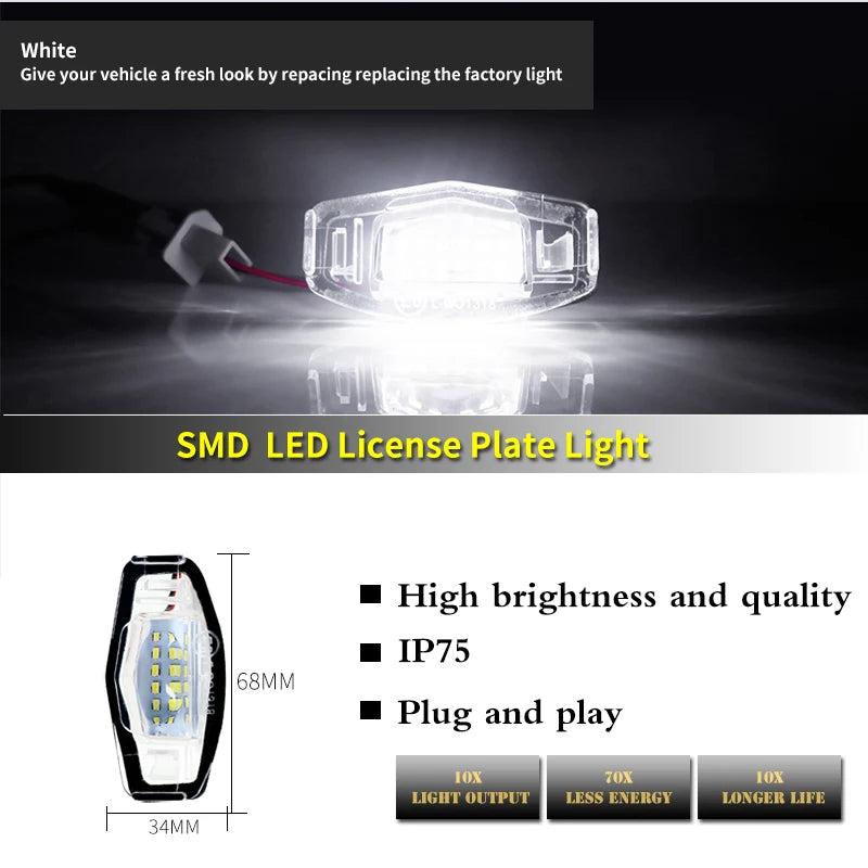 White LED License Plate Lights for Honda Civic Accord Acura MDX TL TSX RDX Pair