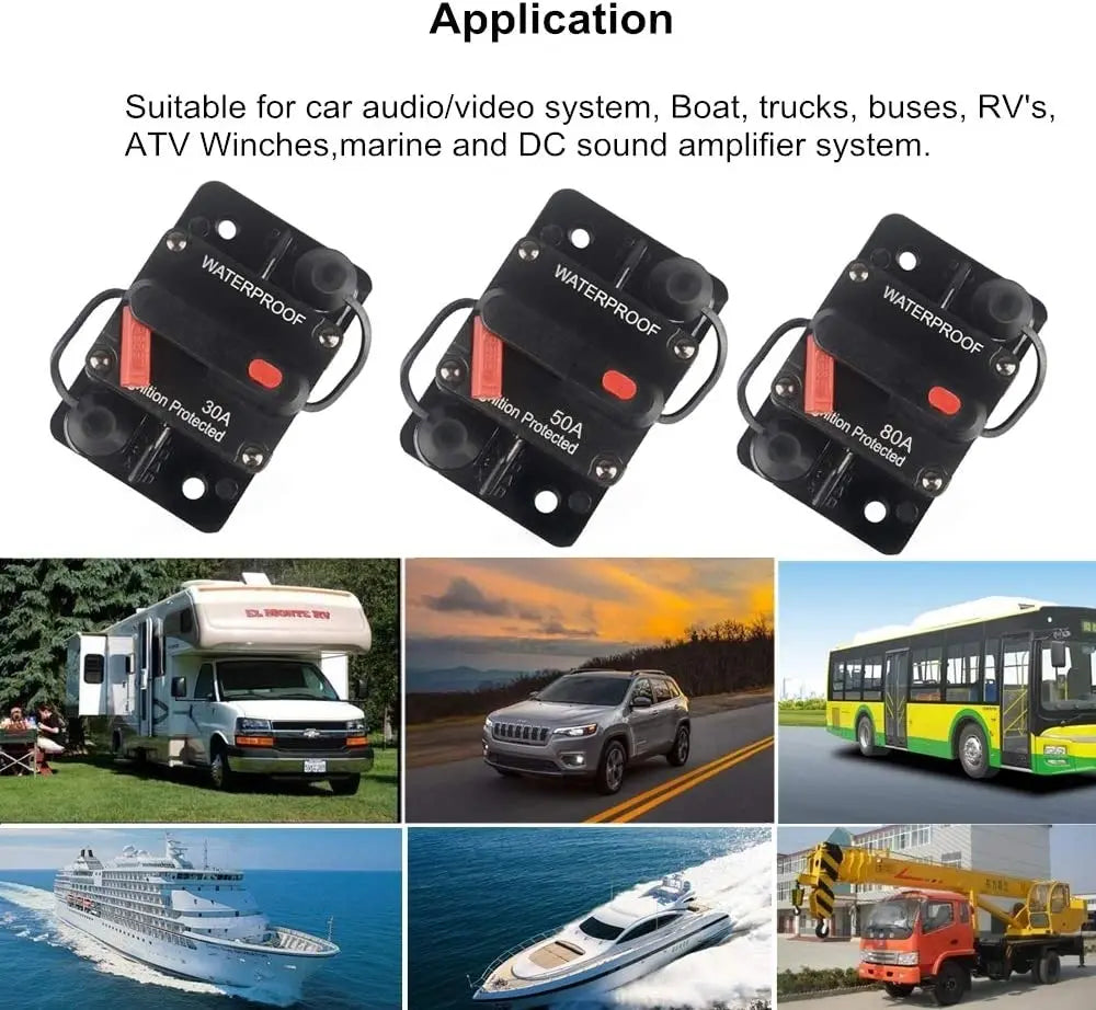 30A-300A 12V 48V DC Circuit Breaker Manual Reset Waterproof Car Boat Fuse