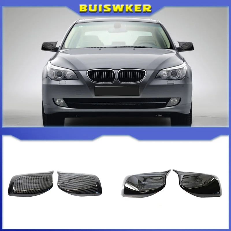 Carbon Fiber Look / Gloss Black Side Mirror Cover Caps for BMW 5 Series 2004–2008