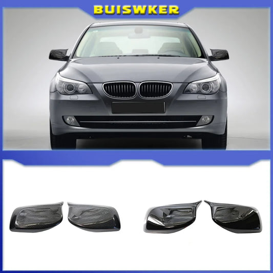 Carbon Fiber Look / Gloss Black Side Mirror Cover Caps for BMW 5 Series 2004–2008