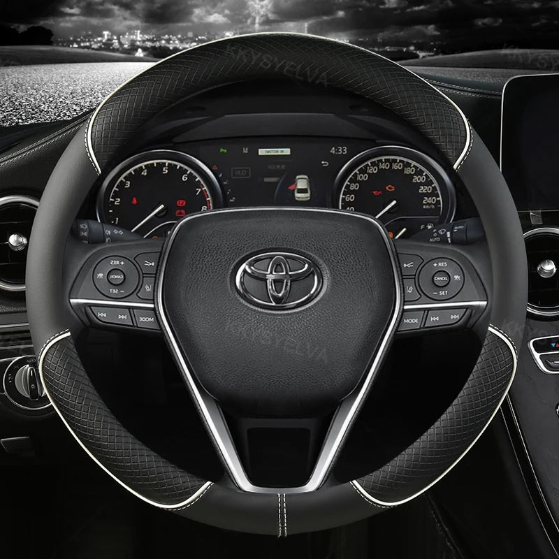 38cm Leather Steering Wheel Cover Non-Slip for Toyota Corolla Vios Yaris