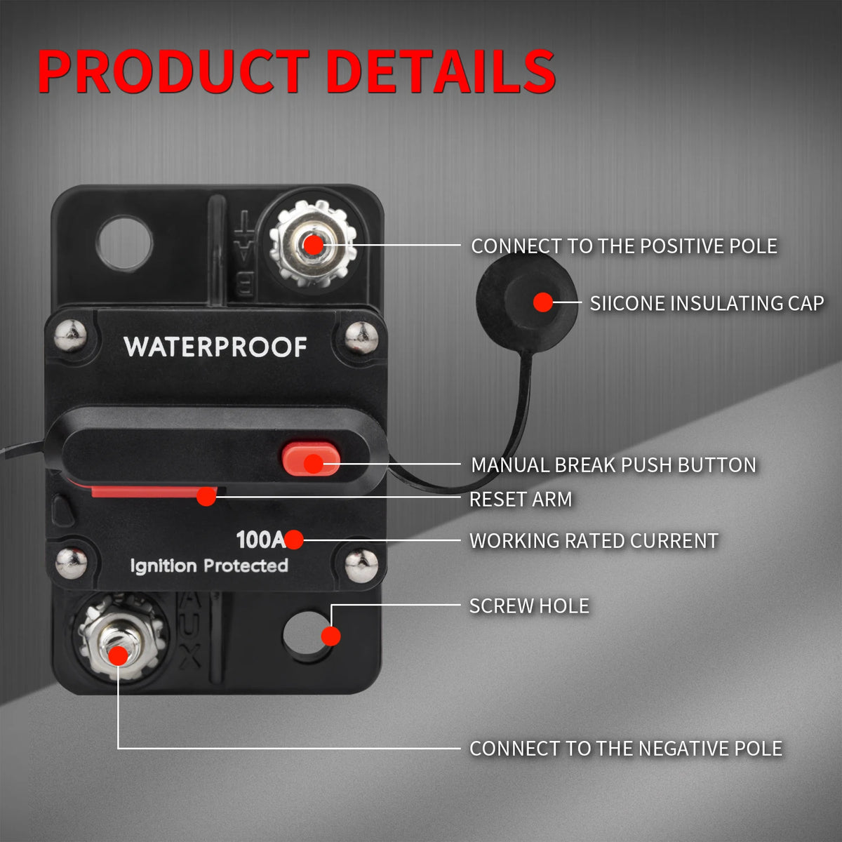 30A-300A 12V 48V DC Circuit Breaker Manual Reset Waterproof Car Boat Fuse