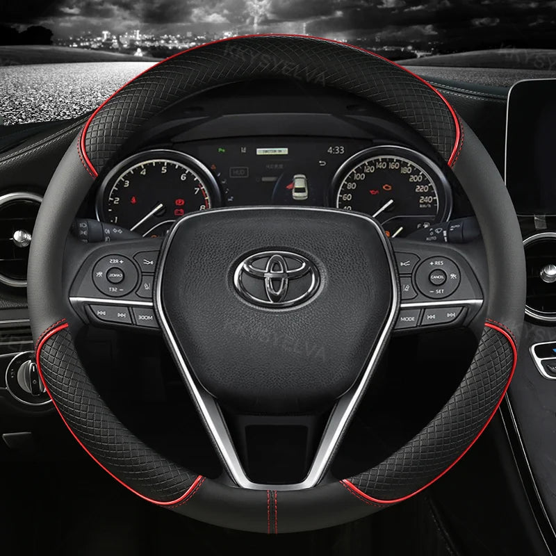 38cm Leather Steering Wheel Cover Non-Slip for Toyota Corolla Vios Yaris