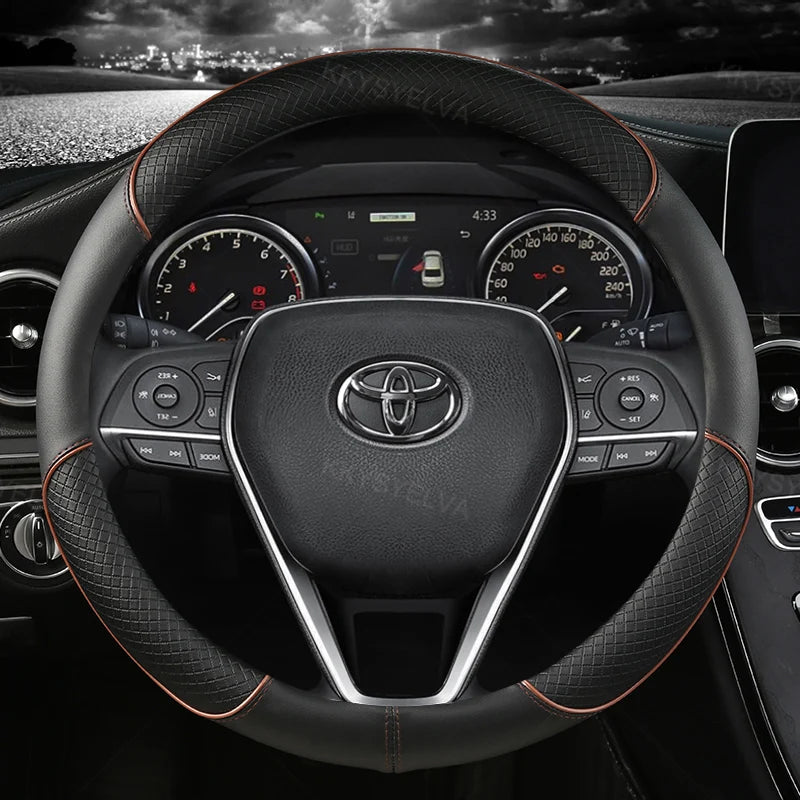 38cm Leather Steering Wheel Cover Non-Slip for Toyota Corolla Vios Yaris