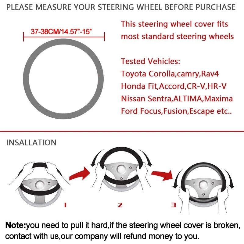 38cm Leather Steering Wheel Cover Non-Slip for Toyota Corolla Vios Yaris