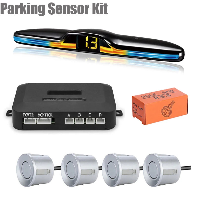 LED Car Parking Sensor System 4 Probes Parktronic Monitor Display Backup Kit
