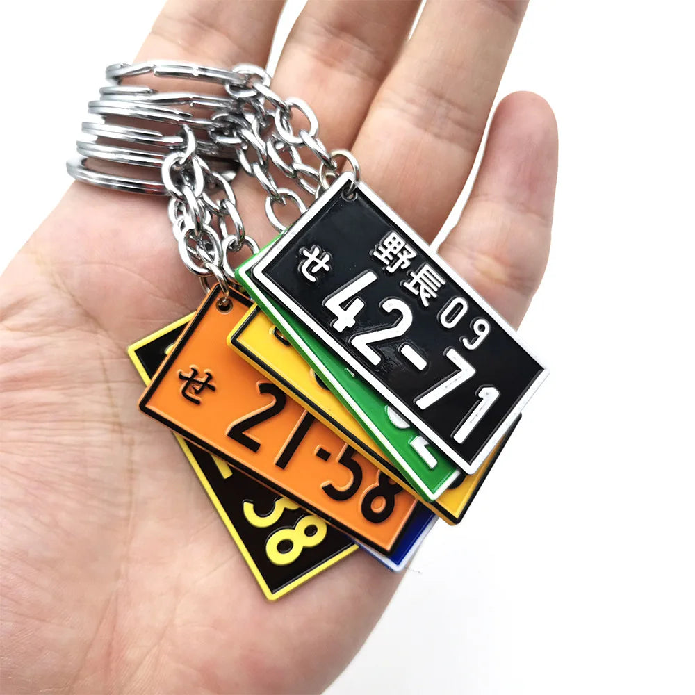 JDM Japanese License Plate Keychain 3D Metal Number Tag Tokyo Osaka Car Key Ring