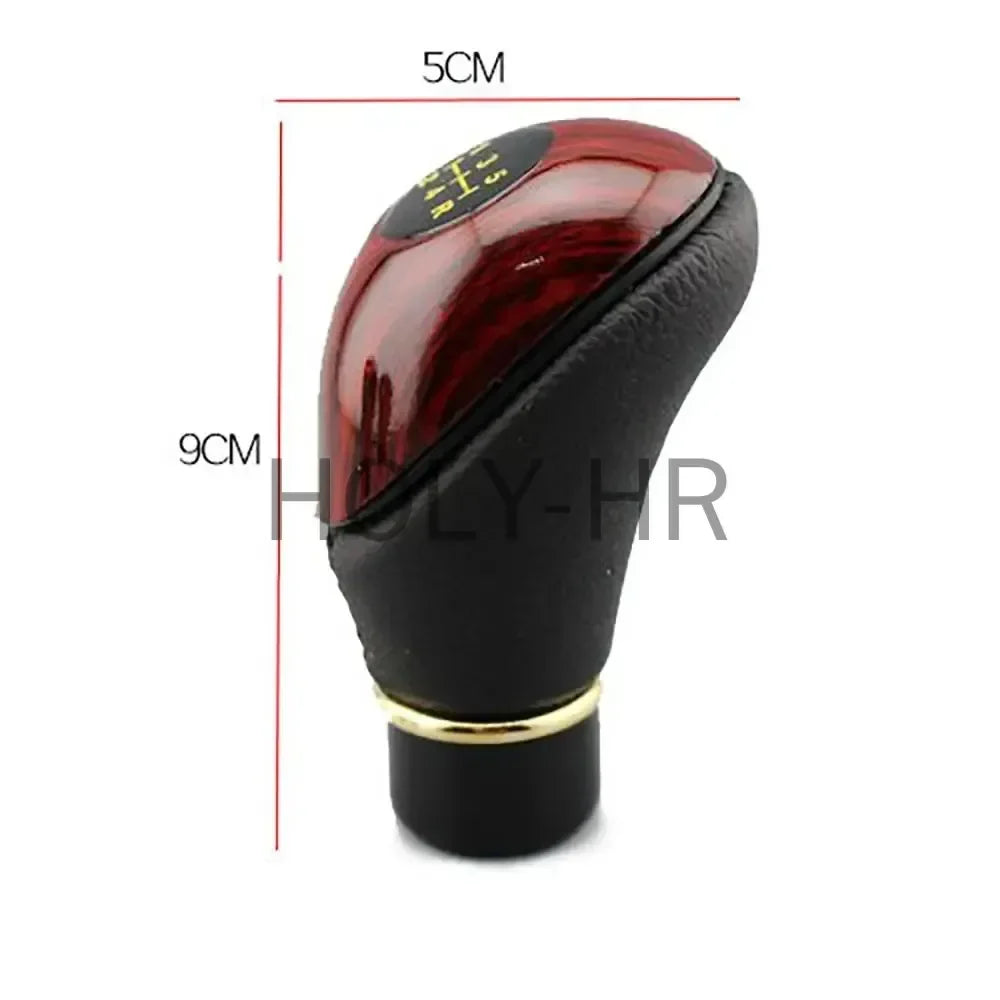 Universal 5-Speed Wood PU Leather Manual Gear Shift Knob Car Truck