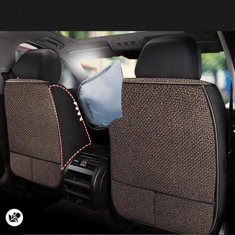 Universal Front Car Seat Cover Linen Fabric Cushion Four Season Single Seat Protector