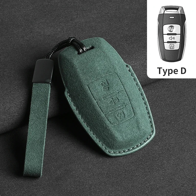 Suede Car Key Case Cover with Keychain for Great Wall Haval H6, Jolion
