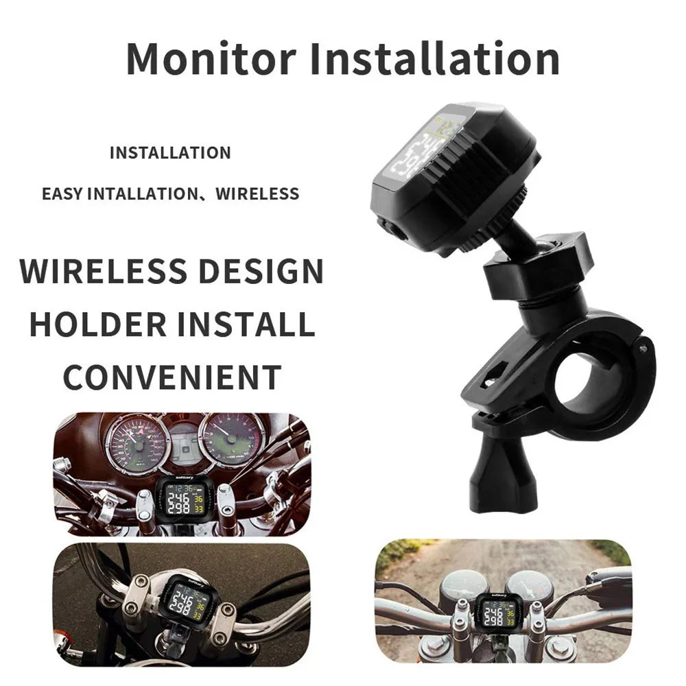 Motorcycle TPMS Tire Pressure Monitor Wireless LCD Color Display Digital System