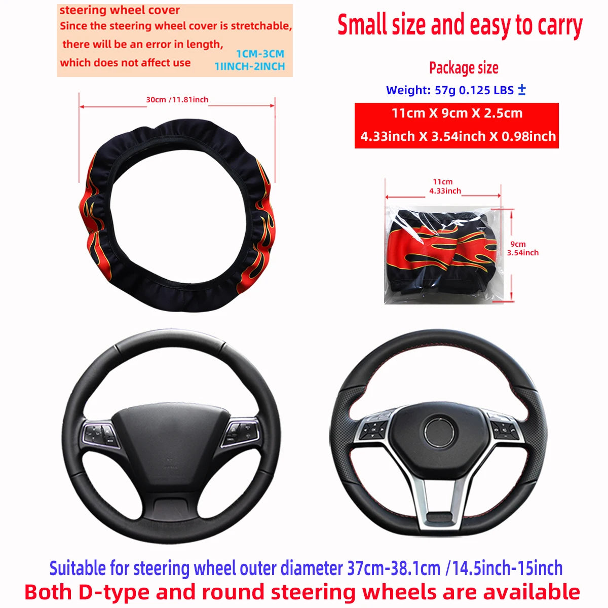 Flame Fabric Steering Wheel Cover – Universal Non-Slip Waterproof 14.5–15 Inch