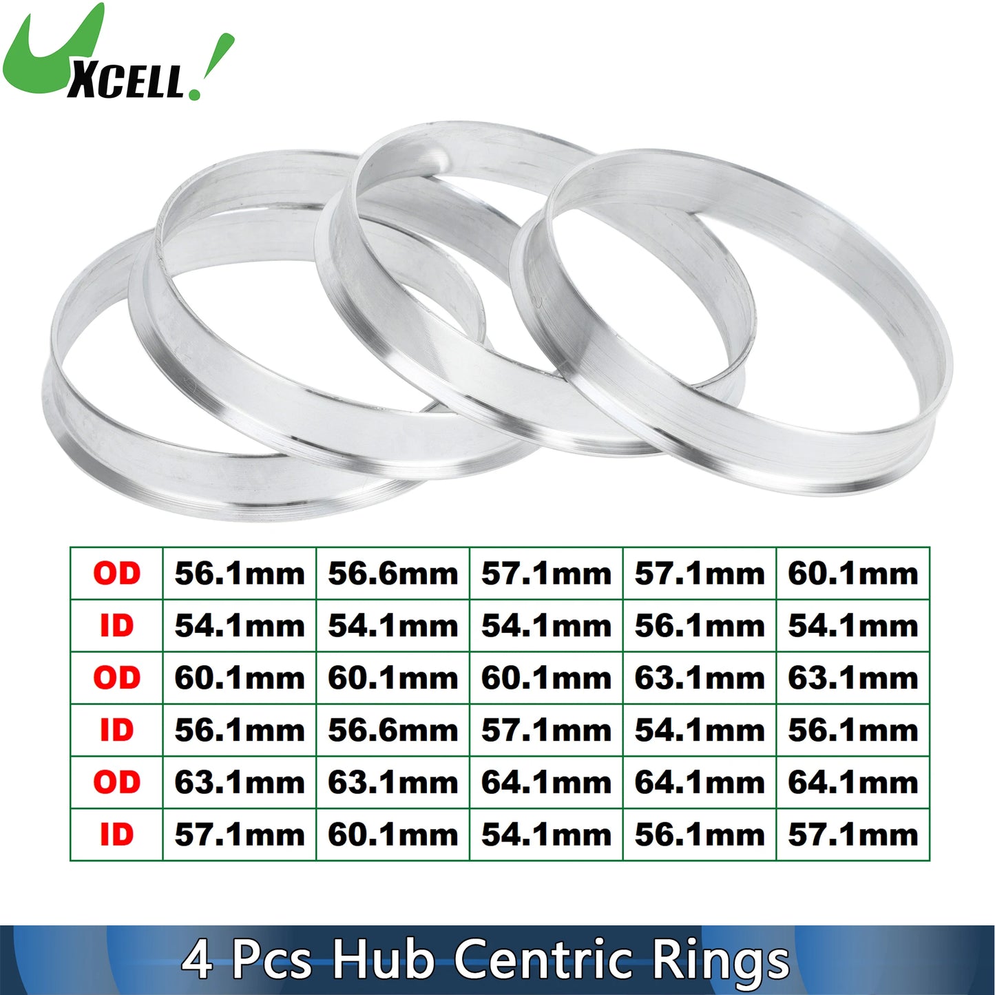 UXCELL 4Pcs Hub Centric Rings Wheel Centering Rings 56.1-64.1mm OD