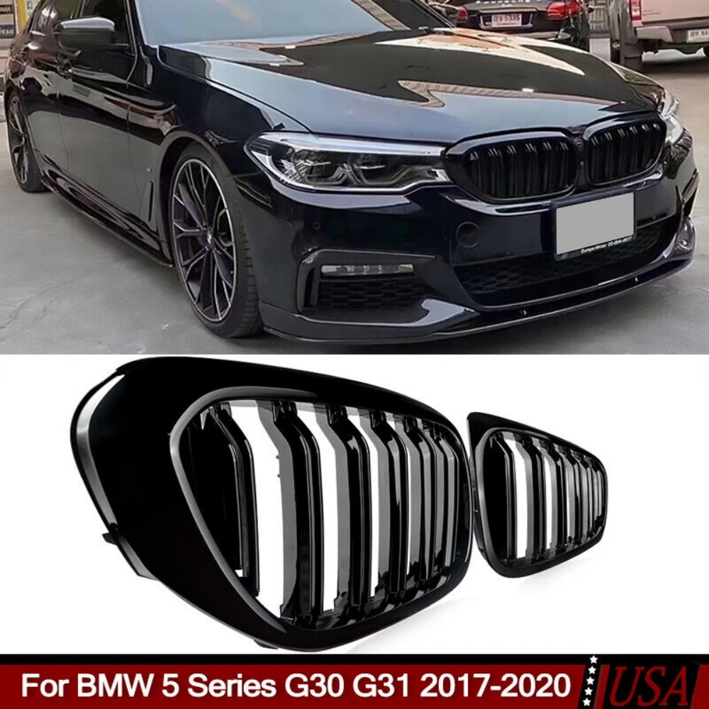 Gloss Black Double Slat Kidney Grille for BMW 5 Series G30 G31 & M5 2017–2020