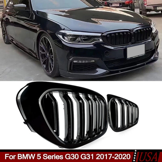 Gloss Black Double Slat Kidney Grille for BMW 5 Series G30 G31 & M5 2017–2020