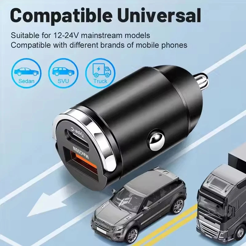 100W 200W QC3.0 PD Car Charger 2 Port USB-C 12-24V Fast Charging Adapter