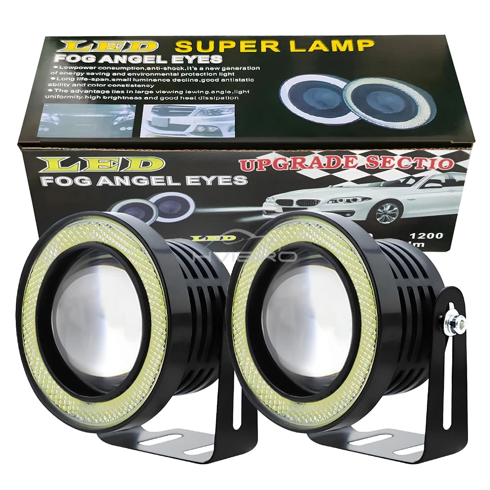 2Pcs 30W COB Angel Eye DRL Fog Lights 64/76/89mm Waterproof 12V Car Lamp