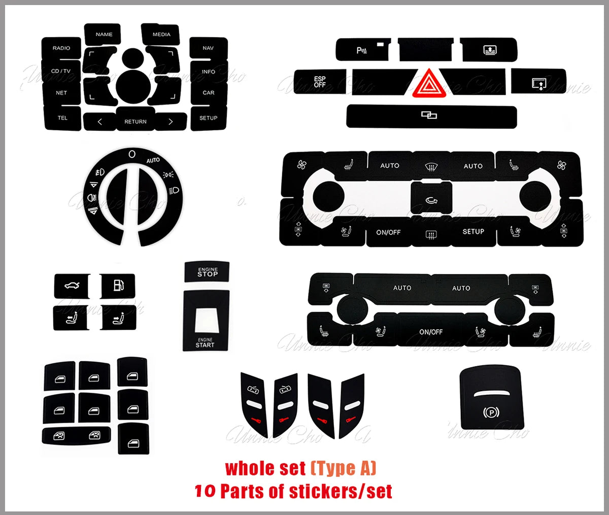 Button Repair Stickers for Audi A8 Dashboard Seat Adjustment Fuel & Trunk Switch