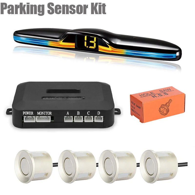 LED Car Parking Sensor System 4 Probes Parktronic Monitor Display Backup Kit