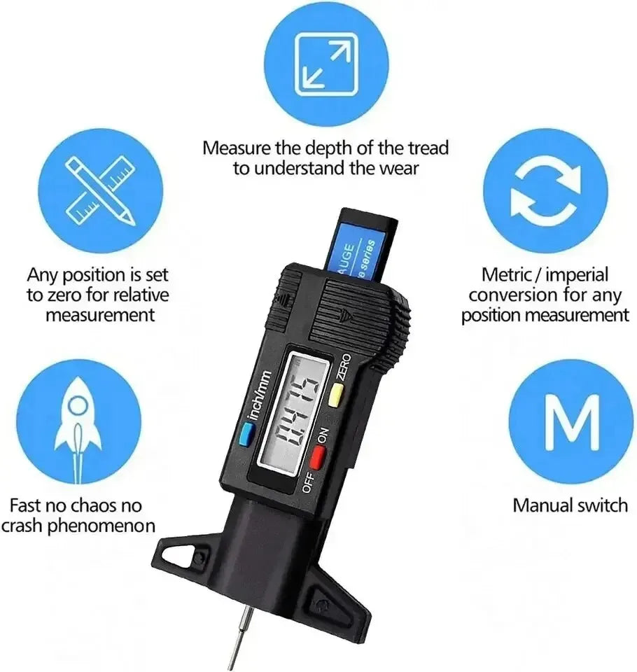 Digital Tire Tread Depth Gauge 0-25mm LCD Depth Caliper Car Tyre Measure Tool