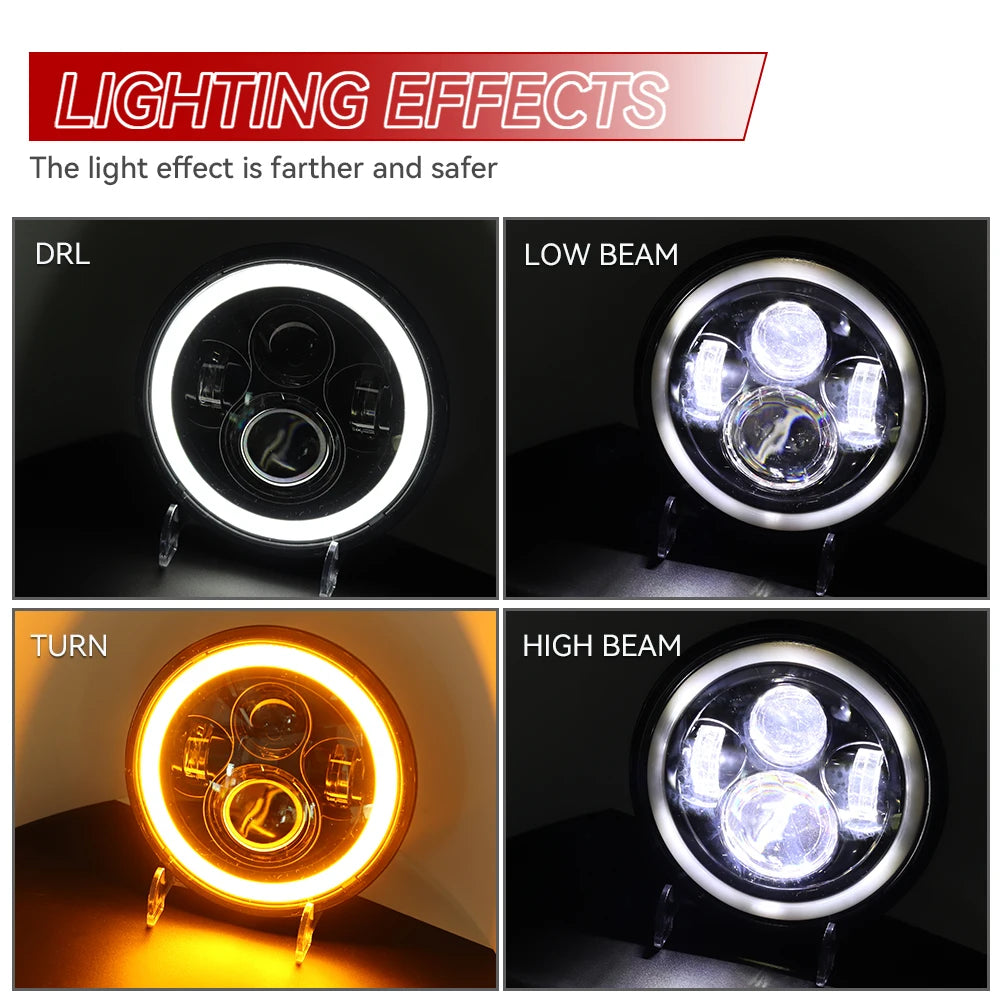 2PCS 7-Inch Round LED Headlights for Jeep Wrangler JK TJ, Hummer H1 H2