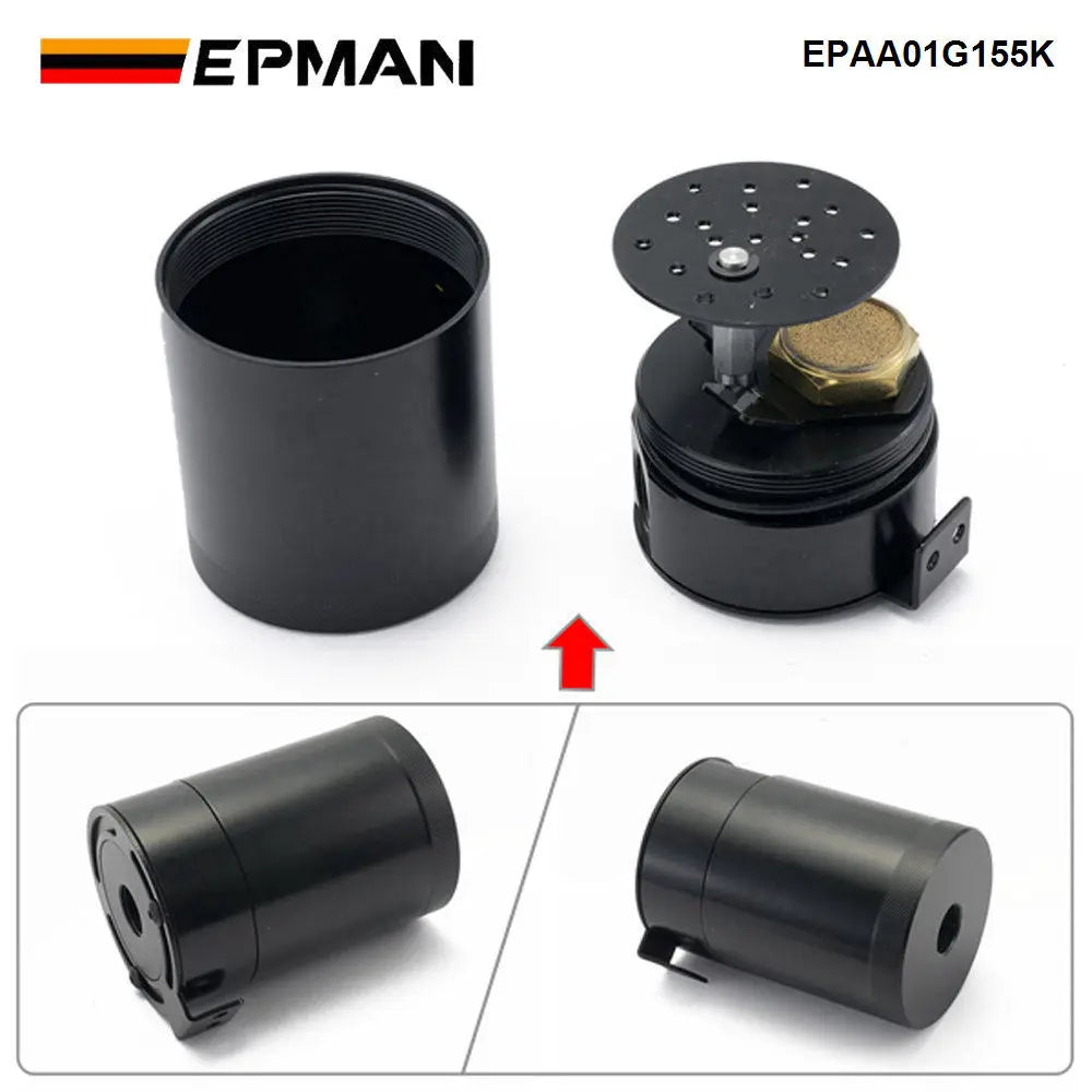 EPMAN Baffled Oil Catch Can 350ml Aluminum 2 Port Tank with Drain Valve