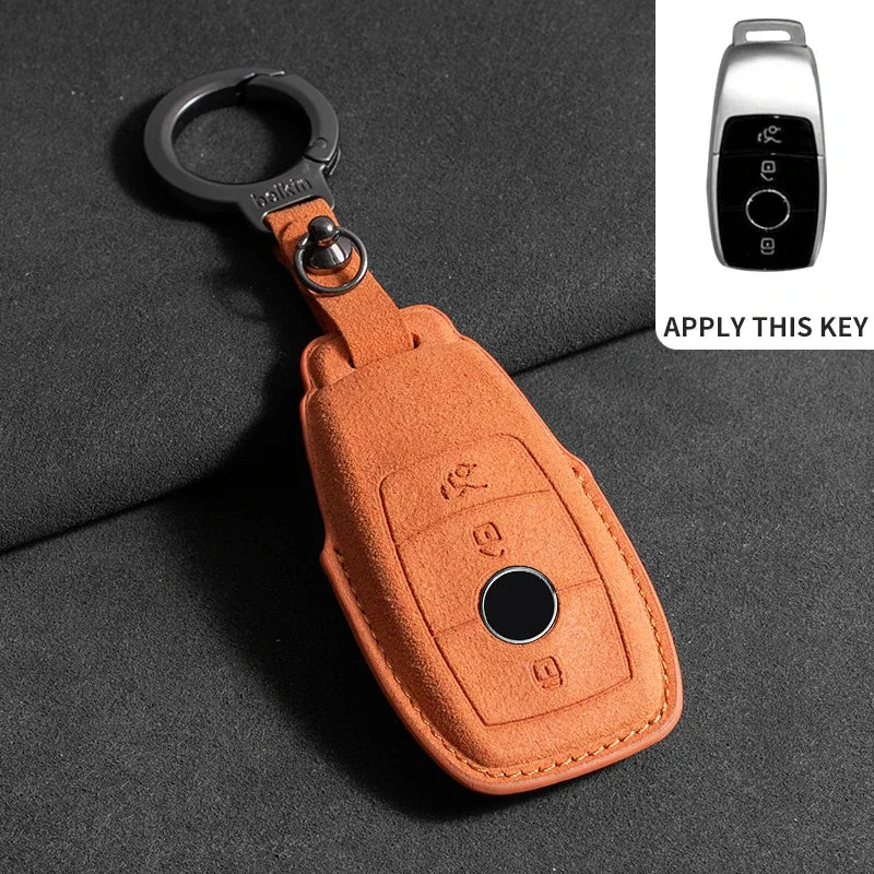 Suede Leather Smart Key Case Cover for Mercedes-Benz E-Class, C-Class 2018–2020