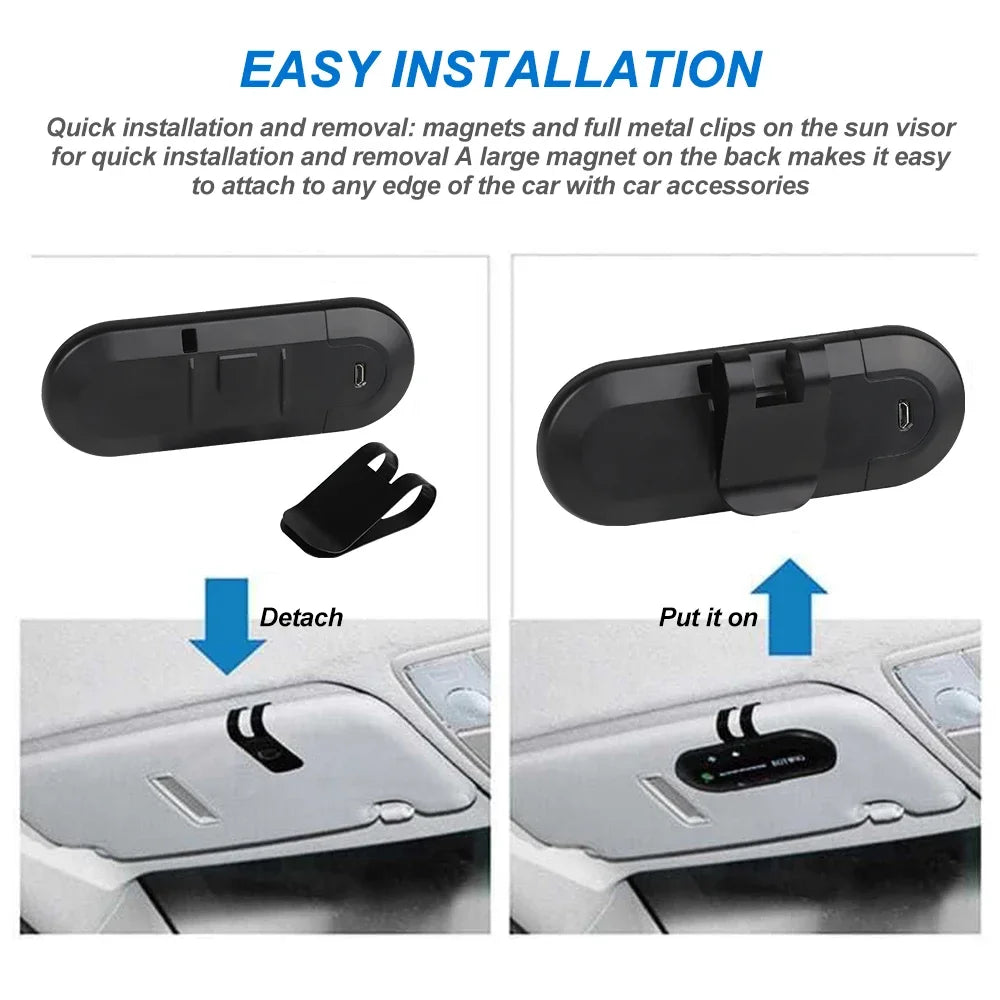 Bluetooth Car Kit Speakerphone Sun Visor Handsfree Wireless Audio Receiver