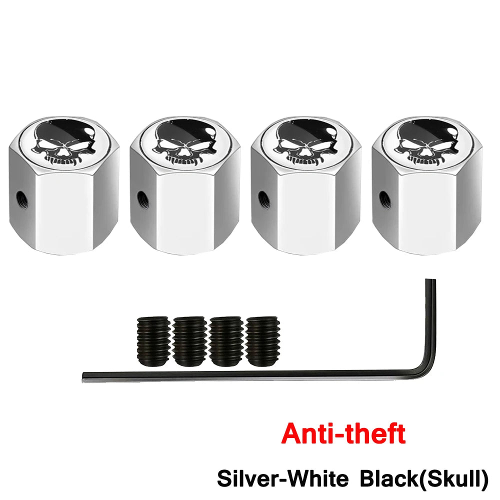 Skull Anti-Theft Tire Valve Stem Caps Locking Dustproof Valve Caps for Cars