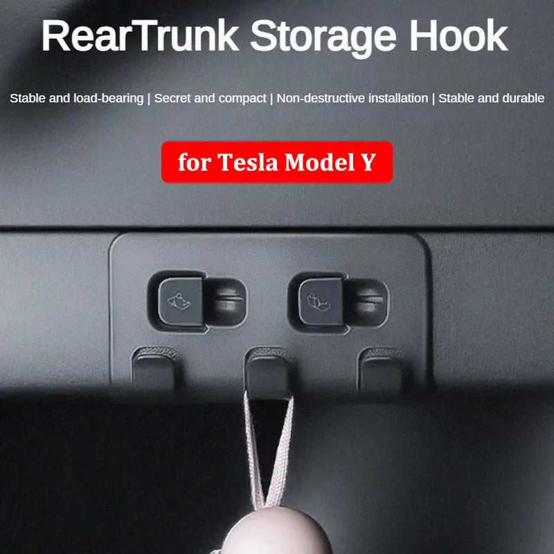 Rear Trunk Hook Storage Holder for Tesla Model Y 2024 Grocery Bag Umbrella Hanger