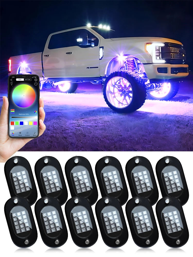 RGB LED Rock Lights 4-14 Pods APP Music Sync Underglow Chassis Lights