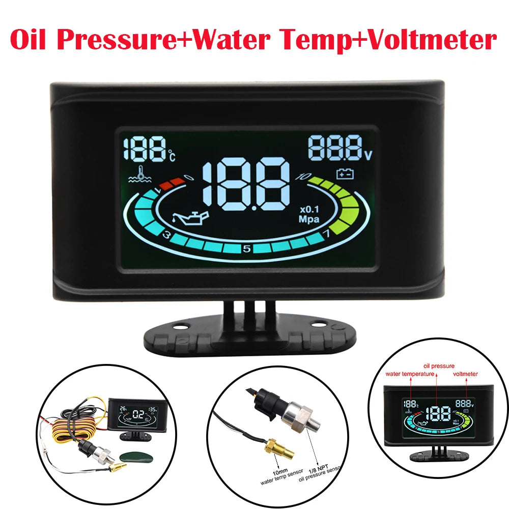 2/3/4-in-1 LCD Digital Oil Pressure Gauge Voltmeter Fuel Level Water Temp