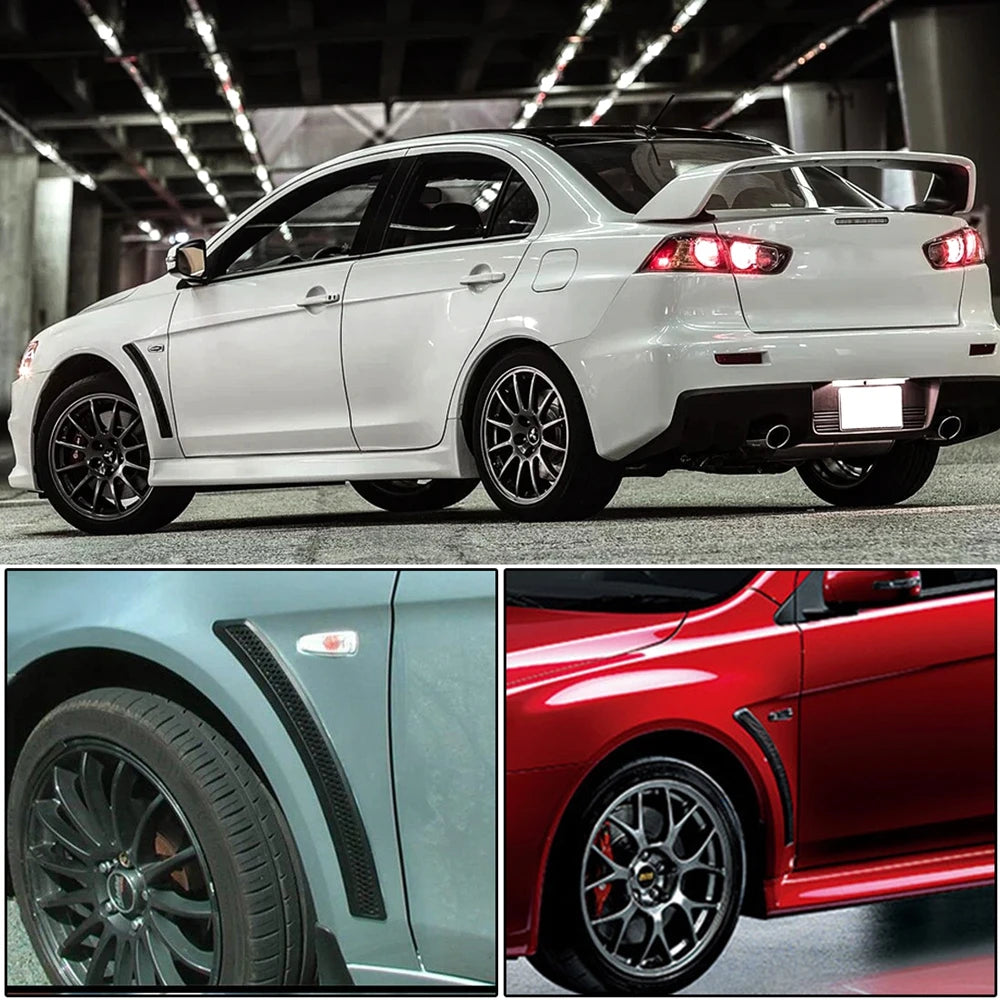 Matte Black Carbon Style Fender Vent Trim For Mitsubishi Lancer Ralliart 2008-2015