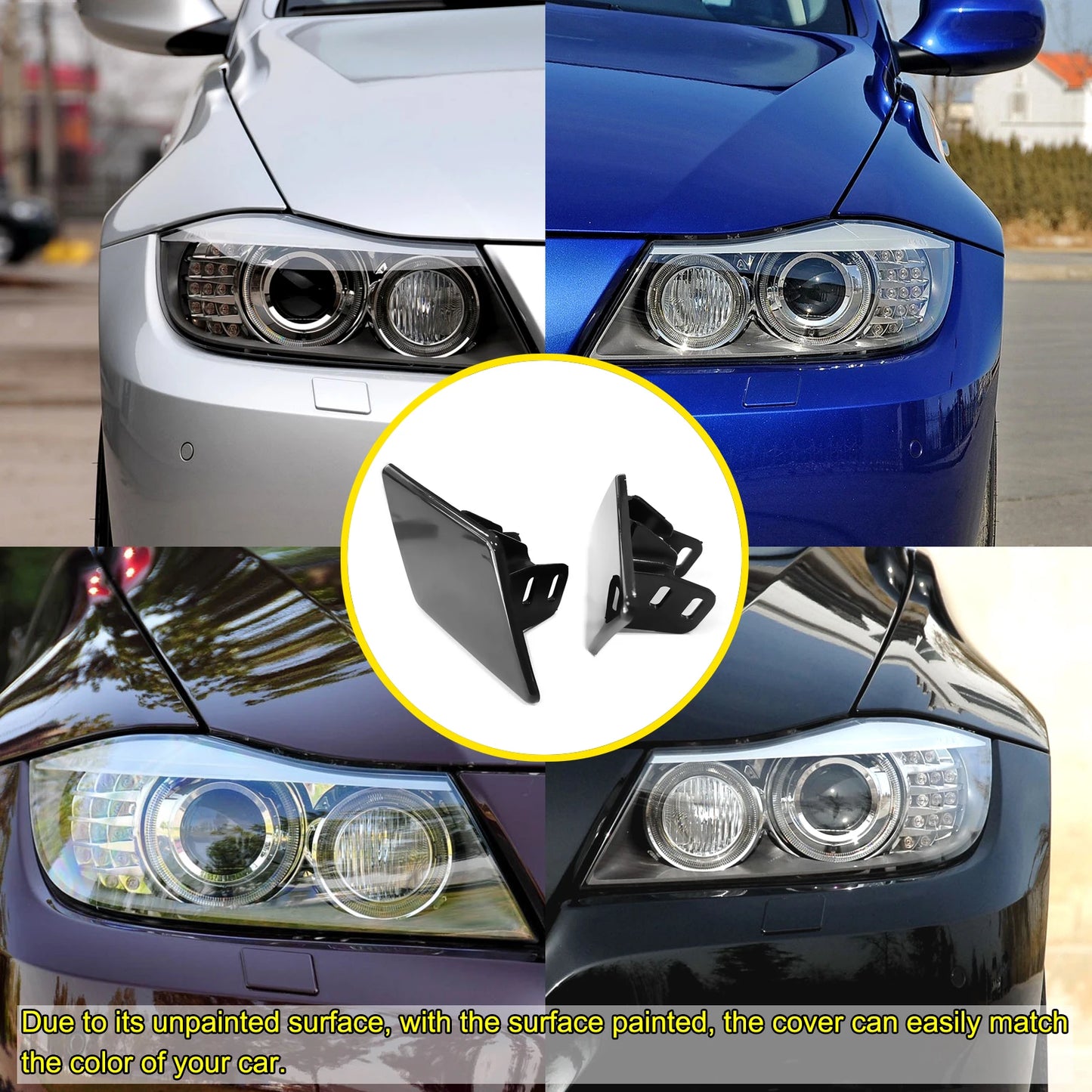 Front Bumper Headlight Washer Nozzle Cover Cap Set for BMW
