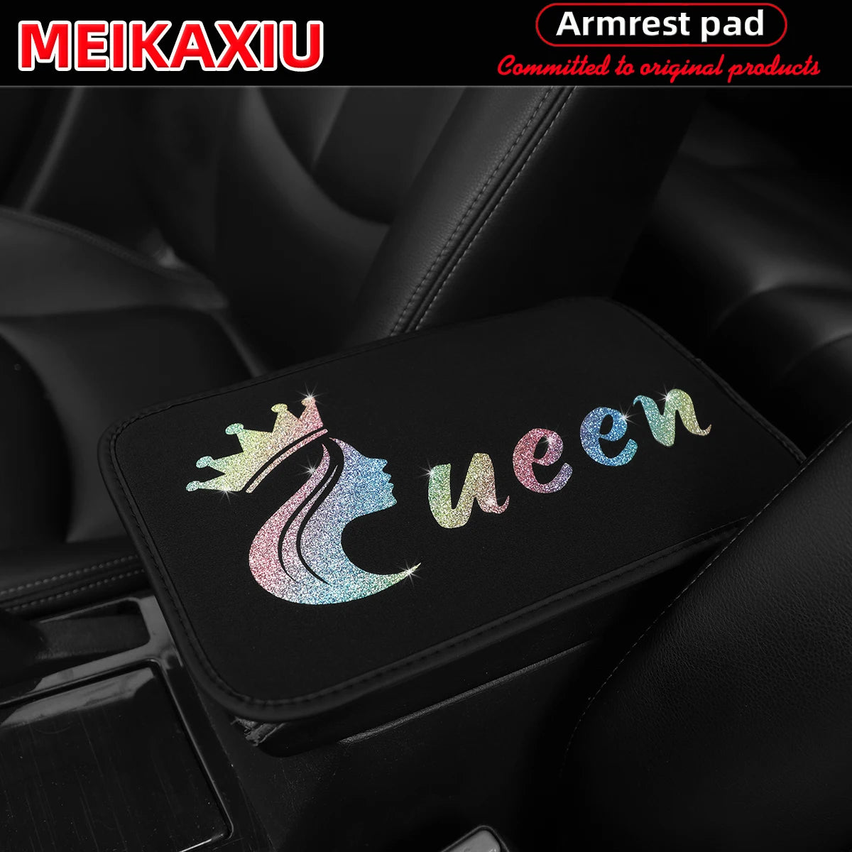Queen Bling Car Armrest Cushion Rhinestone Center Console Cover for Women