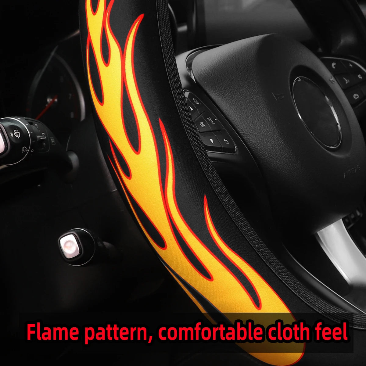 Flame Fabric Steering Wheel Cover – Universal Non-Slip Waterproof 14.5–15 Inch