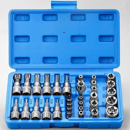 34pcs Torx & E-Torx Bit Socket Set 1/4 3/8 1/2 Drive Male Female Star Tools