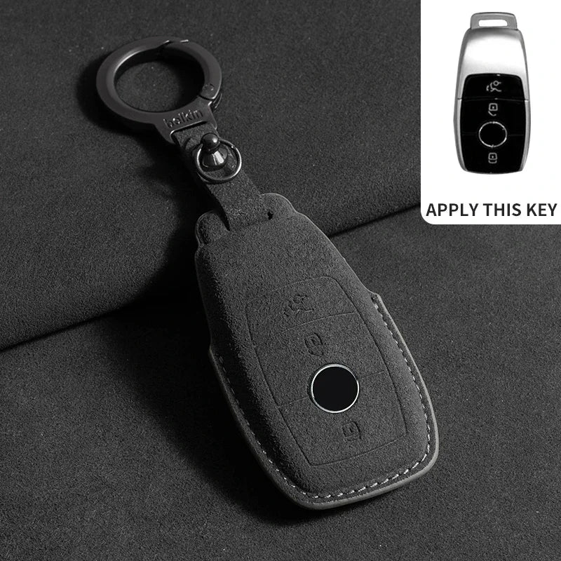 Suede Leather Smart Key Case Cover for Mercedes-Benz E-Class, C-Class 2018–2020