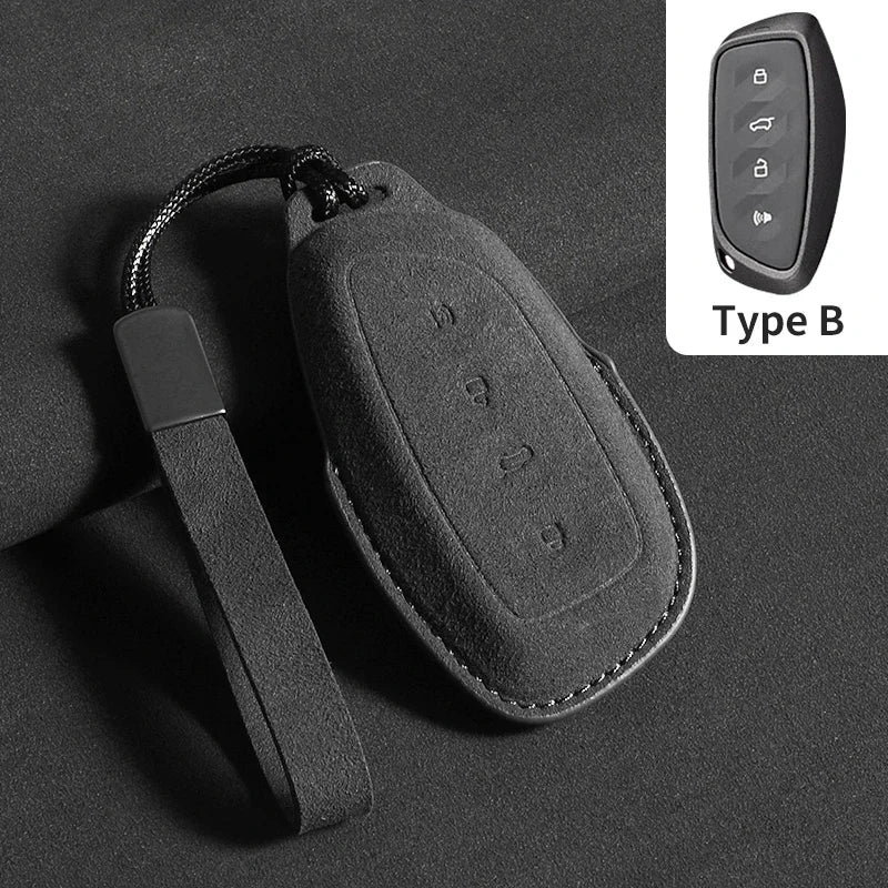 Suede Car Key Case Cover with Keychain for Great Wall Haval H6, Jolion