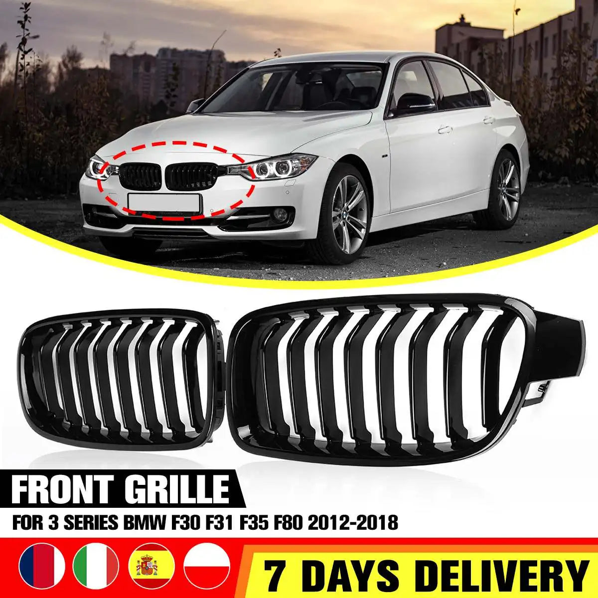 Gloss Black Front Kidney Racing Grille for BMW 3 Series F30 F31 F35 2012–2018