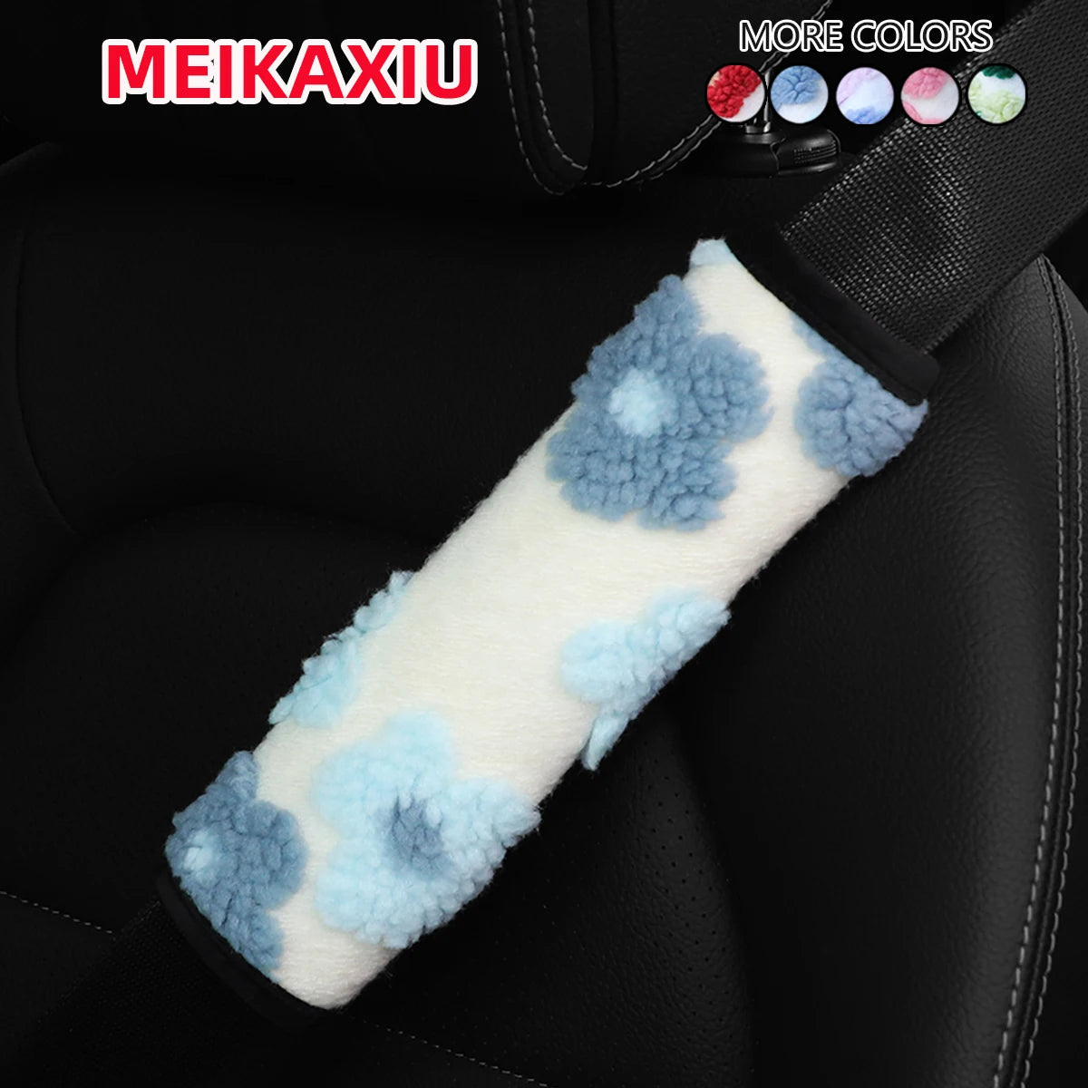 Plush Flower Winter Steering Wheel Cover Soft Warm Anti-Slip 15 Inch Universal